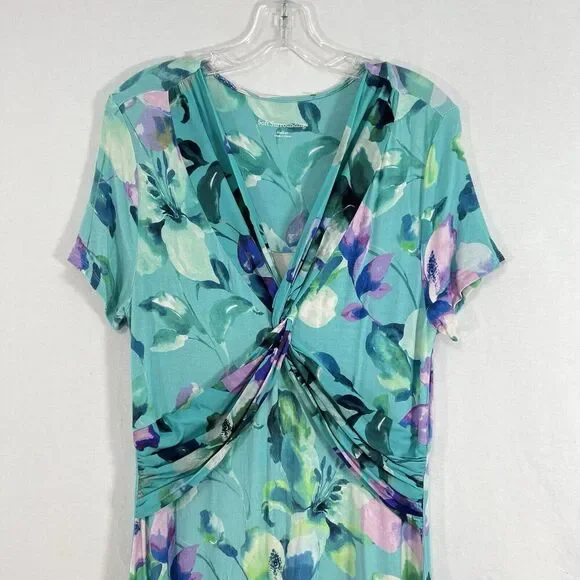 Soft Surroundings Floral Jersey Maxi Dress Womens M Blue Short Sleeve V Neck - Picture 2 of 10